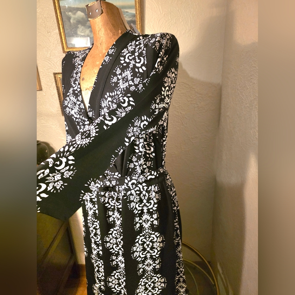 NWT Lane Bryant Faux Wrap Dress 18/20 Black & White  Pockets Long Sleeve& Belt